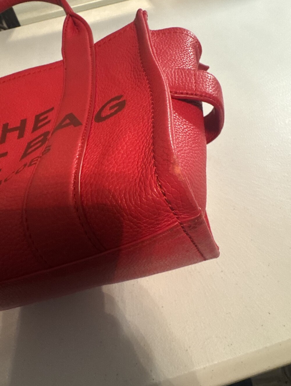Marc Jacobs Coral Red Pebbled Leather The Tote Bag - Picture 8 of 11